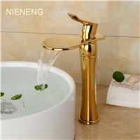 NIENENG bath sink mixer bathroom faucet golden tap toilet accessories faucets hotel gold lavatory mixers basin taps ICD60192