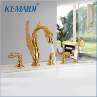 KEMAIDI 5 pcs Basin Faucet Set Newly Luxury Swim Bathtub Faucet Shower Hand Sprayer Plate Gold Plated Bathtub Mixer Cover Mount
