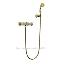 Bamboo Stone Bathroom Faucet Mixer Tap 3pcs Wall Mount Shower Concealed shower Head Gold Color Whole Series