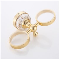 FLG Wall Mount Bathroom Double Ceramic Cup Holder Toothbrush Tumbler Holder Gold Space Aluminum Bathroom Accessories