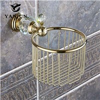 Yanjun Crystal Golden European Style Brass Toilet Paper Holder Toilet Roll Holder Wall-Mounted Bathroom Accessories YJ-8056