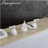 Superfaucet Bathroom Faucet White,Basin Hand Spinner Dual Holder Three Holes with Hot Cold Water Deck Mounted Mixer Tap HG-4855