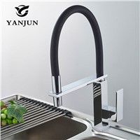 Yanjun 360 Degree Rotation Kitchen Faucet Black and Chrome Pull Out Deck Mounted Swivel Mixer Hot and Cold Water Tap YJ-6656