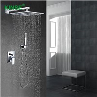 KINSE Hot and Cold Brass Material Bathroom Mixer Shower Faucet Set Durable Rainfall Square Shower