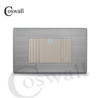 COSWALL US Standard 1 Gang 2 Way Light Switch With LED Indicator Push Button Wall Switch Stainless Steel Panel 118mm * 72mm