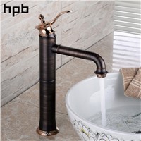 HPB Antique Oil Rubbed Bronze Finished Brass Tall Basin Sink Faucet Bathroom Single Lever Mixer Tap Hot and Cold Water IFC104