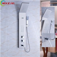 Wall Mounted Thermostatic Shower Panel Stainless Steel Tower Shower Column Massage Systerm + Hand Shower + Tup Spout