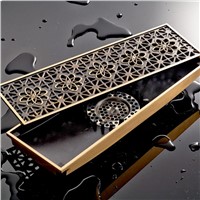10*30 cm Euro Style Antique Brass Bathroom Linear Shower floor Drain Wire Strainer Art Carved Cover Waste Drainer