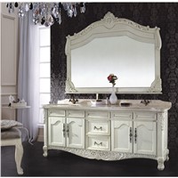 Antique Style White Color Wooden Double Sink Bathroom Cabinet 0281-B-8093