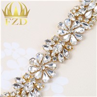 1 Piece  Rhinestones Wedding Decoration Crystals Sew On Sash Belt Shiny Glass Appliques Motif For Fashion Clothes Bridal Strass