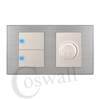 Coswall Manufacturer 2 Gang 1 Way Luxury LED Light Switch Push Button Wall Switch With Dimmer Stainless Steel Panel 160mm*86mm