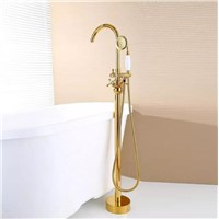 Modern Free standing Bathtub Faucet Tub Filler Fashion Gold Brass Floor Mount with Hand shower Bathtub Mixer Taps