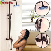 Four Sizes LED Oil Rubbed Bronze Bathtub Shower Set Mixer Faucet  Rain Shower Head with Handheld Shower head