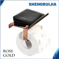 free ship rose gold  roll paper holer with Shelf Wall Mounted Roll Paper rack stainless steel toilet paper rack for cell phone