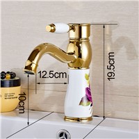 Fashion Style Basin Bathroom Faucet Deck Mounted with 6 Inch Hole Cover Plate Water Tap Golden Color