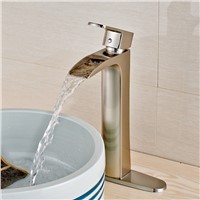 Elegant Brushed Nickle Basin Faucet Bathroom Sink Tap Waterfall Outlet Brass Water Faucet