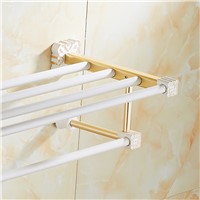 FLG Towel Rack Luxury Bathroom Accessories Wall Mounted White Painting &amp;amp;amp; Golden Finish Towel Shelf With Towel Bar
