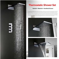 Luxury Wholeset 5 Years Warranty Chrome Rainfall Waterfall Thermostat Shower Mixer Concealed in Wall Thermostat Shower Set