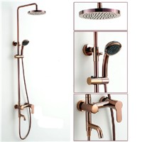 Classic Luxury Rose Gold Plate Lifting Wall Mounted Bath Shower Set Antique Faucet Mixer Taps Rainfall Head with Handheld Spray