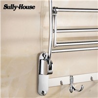 Sully House Stainless Steel Bathroom Folding Towel Racks,Double Bath Towel Holder with Robe Hook,Shower room Chrome Towel Shelf