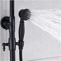 POIQIHY Multiple Sizes Oil Rubbed Bronze Bathtub Bathroom Mixer Tap Shower Faucet Set LED Light Round Shower Head+Handheld head