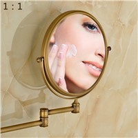 Antique Brass Bathroom 8 Inch Cosmetic Mirror Dual Arm Extend 3 x Magnifying Make Up Mirror Wall Mount