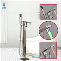 Ulgksd LED Change Bath Floor Standing Shower Faucet W/Hand Shower Tub Filter One Handle Bathtub Mixer Taps Faucet