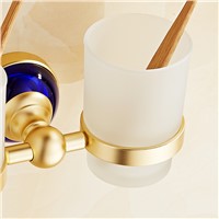 FLG Tumbler Holders Double Glass Cup Holder Wall Mounted Tooth Brush Tumbler Holder Gold  Bathroom Accessories