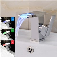 LED RGB Bathroom Faucet Cold and Hot Water Brass Chromed Bathroom Basin Faucets Temperature Sense Bathroom Sink Mixer