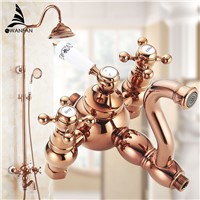 Shower Faucets Brass Luxury Rose Gold Wall Bathroom Shower System 8 inch Round Rainfall Head HandHeld Bathtub Mixer Tap WF-18048