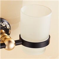 FLG Bathroom Cup Holder Wall Mounted Tooth Brush Tumbler Holder Black Finish Space Aluminum Bathroom Accessories