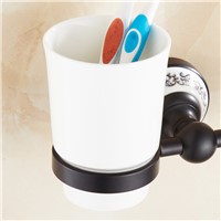 FLG Bathroom Cup Holder ToothBrush Tumbler Holder Space Aluminum Black Wall Mounted Bathroom Accessories