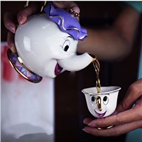 Hot sale high quality Gift cartoon style beauty and beast tea set ceramic mug 18K gold-plated teapot cup
