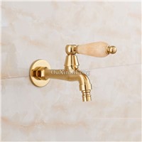 European Luxury Brass Bathroom Washing Machine /mop Faucet Natural Jade Decorative Outdoor Gold Faucet Garden Bibcock Taps