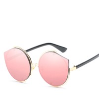 Gcczsy High Quality Fashion Vintage Sunglasses Women Metal Frame Heart Shape Lens Cat Eye Sun Glasses Color Film Mirror UV400