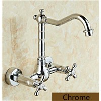 360 Swivel Wall Mounted Chrome Brass Bathroom Basin Faucet Vanity Sink Mixer Tap Two Handles 2 Holes