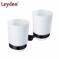 Leyden High Quality Brass Antique Double Tumbler Holders with Ceramic Cup Wall Mounted Toothbrush Cup Holders Bathroom Accessory