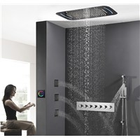 HIDEEP Embedded Rainfall Shower Set With LED Light Brass Bath Shower Faucet Bathroom Rain Mixer Shower Combo Set