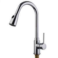 High Quality No Rust Water Streamlined Design Ceramic Valve 16&amp;amp;quot; Pull-Out Chrome Kitchen Sink Faucet Spray Swivel One Handle