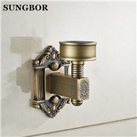 Antique Brass Tumbler Holder With Single Ceramics Cup Toothbrush Holder In Brass Bathroom Accessories HY-93802F