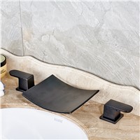 Black Color Basin Sink Faucet Deck Mount Waterfall Spout Bathroom Brass Mixer Faucet
