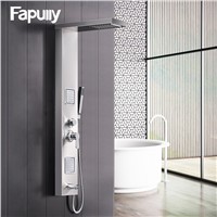 Fapully Rainfall Shower Panel Rain Brushed Nickel With Body Massage System Faucet with Jets Stainless Steel Hand Shower Set