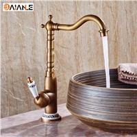360 Swivel Hot and Cold Bathroom Heightening Antique Kitchen Sink Faucets Brass Porcelain Base Basin Faucet Mixer Tap