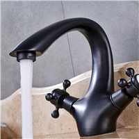Black ORB Antique Arc-shape Bathroom Basin Faucet Bathroom Faucets Dual Handle Hot and Cold Water Tap Deck Mounted Mixer Tap