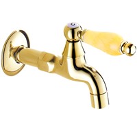 Golden Brass Jade Handle Extended Mop Pool Taps Wall Mount Single Lever Cold Water Sink Faucet