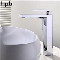 HPB Polish Chrome Tall Basin Faucet Single Lever Bathroom Sink Mixer Tap Square Style Hot And Cold Water Torneira HP3147