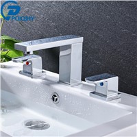 POIQIHY  Basin Sink Faucet Chrome Basin Faucets Double Handle Long Spout Mixer tap Deck Mounted Basin &amp; Bathroom Tap