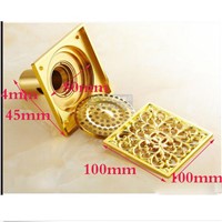 Poiqihy golden color 10x10cm Bathroom Copper Deodorant Square Floor Drain Strainer Cover Sink Grate Waste