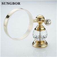 Gold Double Tumbler Holder Brass+Crystal+Ceramics Embedded Cup&amp;amp;amp;Tumbler Holders Tumbler Toothbrush Holder Bathroom Accessory