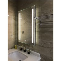 DIYHD Wall Mount Led Lighted Bathroom Mirror Vanity Defogger 2 Vertical Lights Rectangular Touch Light Mirror
